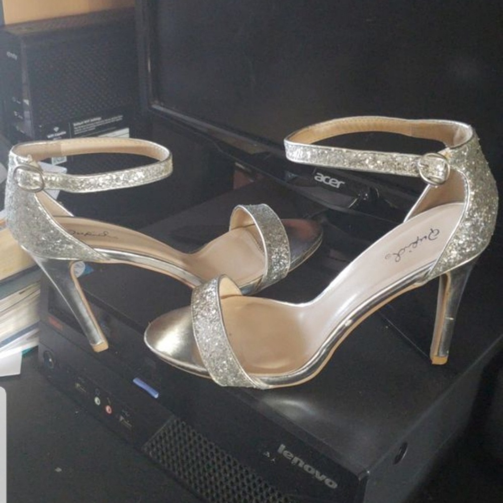 Silver sparkle heels